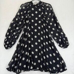 Maeve Anthropologie‎ Dress Small Black White Polka Dot Long Sleeve Tie Back